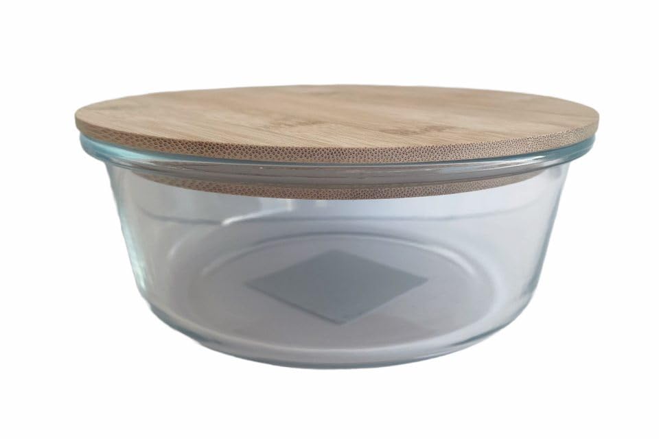 JS Gourmet 2 Pcs Round Glass Food Storage Containers 32.1oz (950 ml), Airtight, Leakproof Bamboo Lid, Meal Prep Container Set - Microwave and