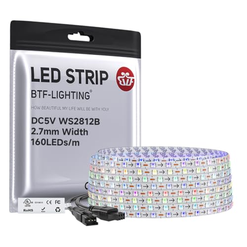 BTF-LIGHTING WS2812B LED Strip IC RGB 2.7mm 0807SMD DC5V 13.1FT 160LED/m