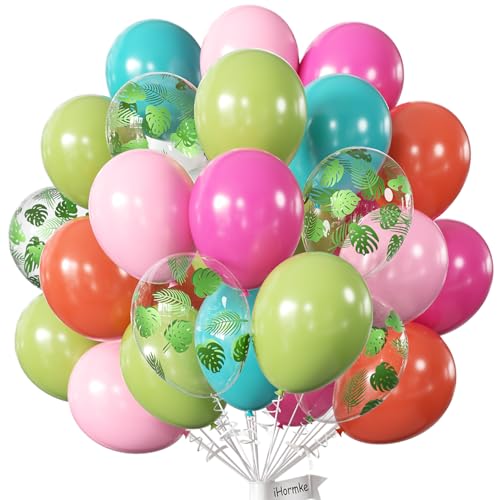 Hawaiian Luau Tropical Balloons Party Decorations 60 Pack Olive Green Pink Blue Coral Red Balloon Arch Garland for Hawaii Ocean Aloha Flamingo Summer Pool Birthday Baby Shower Party Supplies
