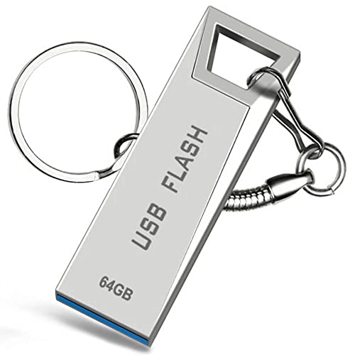 USB Stick 64GB Speicherstick wasserdichter USB 2.0 Pen Drive Metall 64GB Mini USB-Stick mit Schlüsselanhänger für PC…