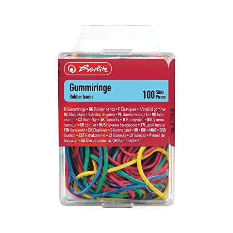 Herlitz Gummiring 20-70 mm Durchmesser, 100-er in Hängebox, farbig sortiert Cover