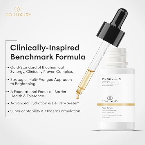 Image of CO Luxury 10% Vitamin C Face Serum with Niacinamide & Hyaluronic Acid | Brightening, Hydrating, Dark Spot Removal | For All Skin Types 30ml (New Packaging & Better Formulation)