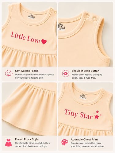 Image of Kidbee Baby Girls A-Line Dress Combo Pack of 5 | Printed Cotton Blend Frocks | Multicolor | Newborn, Infant & Toddler