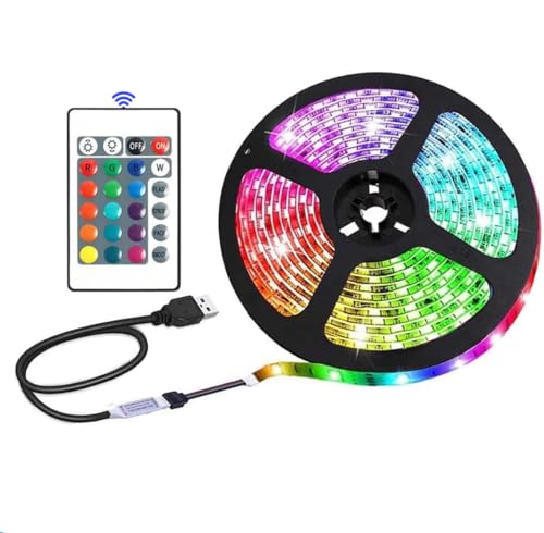 Valletock USB LED Colour Changing Strip Lights with RGB 16 Colours, 24Key Remote Control for Various Decorative Applications (1m)