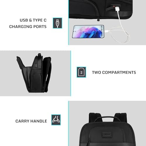 Image of F Gear Arvion 22L Premium Black Tech Laptop Backpack with USB & Type-C Charging Ports|2 Compartments & 4 Pockets|Fits 17-inch Laptop|Water-Resistant, Luggage Strap|Office & Travel Backpack