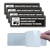 (4 Pack) Employees Must Wash Hands Sign, Self-Adhesive Metal Signage for Bathroom Office, Waterproof Aluminum Signs for Indoor Outdoor (9x3, Black)