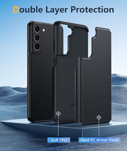 JXVM for Galaxy S21 FE 5G Case: S21 FE Phone Case Samsung Dual Layer Protective Heavy Duty Cover Shockproof Rugged with Non Slip Textured Back - Military Protection Bumper Tough - 6.4inch (Black)
