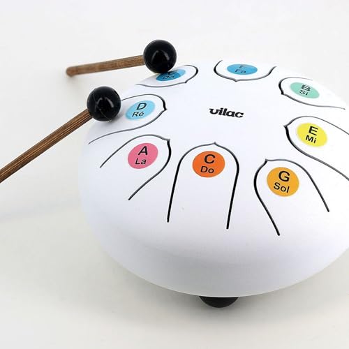 Miniatura 5 de Vilac Tongue Drum-Instrumento de percusión de metal en Sonido Zen, concedido en Do Mayor con Una Octava, ideal para iniciar a los niños a la Música. Incluye partituras y ficha explicativa, 8379