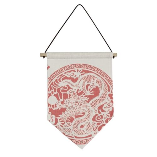 Drapeau chinois en toile cadeau idéal dragon rouge suspendu