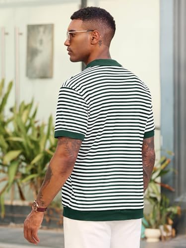 Camiseta polo tejida para hombre de Runcati, manga corta con cuello en V y rayas, ideal para golf y uso casual en verano miniatura 4