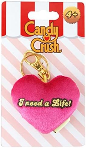 Candy Crush Sega Plush Keychain Clip - Pink Heart I Need a Life
