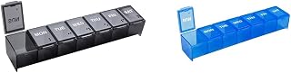 EZY DOSE 7-Day Pill Organizer and Vitamin Planner Bundle with Black and Blue Large Compartments