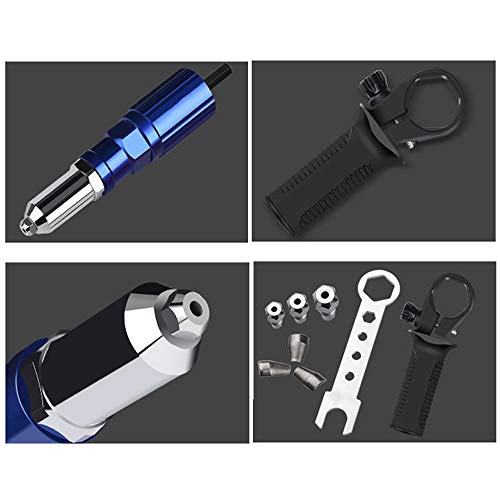 Rivet Gun Adapter for Electric Drill, Cordless Riveting Tool Kit Electric Riveter Power Hand Tool Fits for 3/32" 1/8" 5/32" 3/16" Rivets Nut