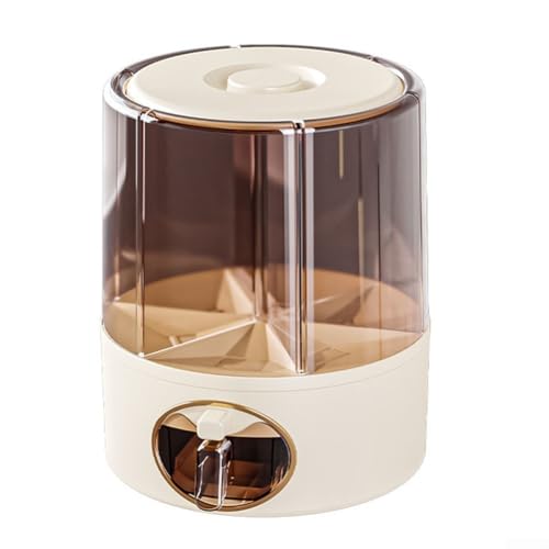 Distributore di cereali rotante a 360°, dispenser per alimenti secchi a 6 griglie, contenitore per la conservazione di cereali per casa e cucina (crema-grande)
