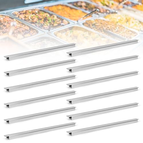 tonchean 12PCS Stainless Steel Adaptor Bar 12.6 Inch Table Adapter Bar Long Food Bar Divider Metal Steam Table Adapter Bar for Restaurant Kitchen Food Service Accessories