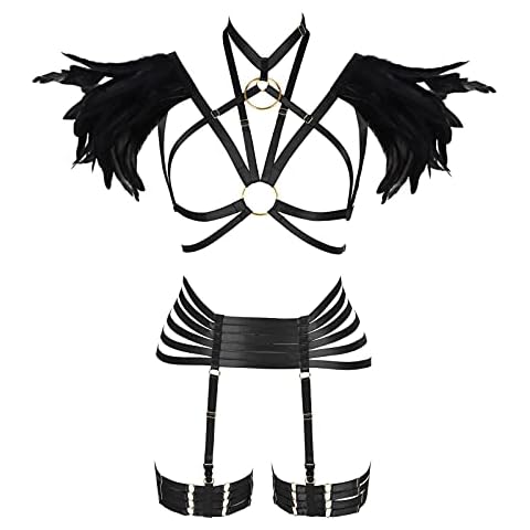 PETMHS Ensemble de plumes pour femme - Harnais - Grande taille - Style punk gothique Cover