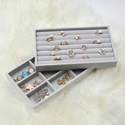 Nwvuop 8 Pack Jewelry Tray Organizer Set Stackable Jewelry Organizer for Bracelet Necklace Earring Ring Jewelry Display Tray for Drawer Grey