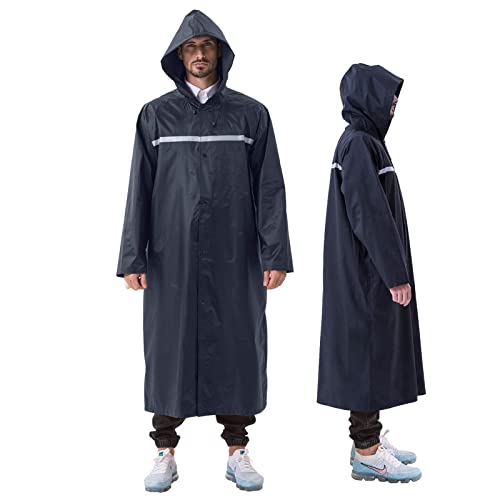 iOutdoor Products Premium Regenponcho, 100% Wasserdicht Regenjacke mit Kordelzughauben/Reißverschluss/Knopf/Reflexstreifen/Aufbewahrungstasche, Weich, Abriebfest, Reißfest, Marine, 2XL(171-180 CM)