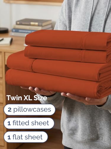 Image of Extra Deep Twin XL Sheet Set - 4 Piece Breathable & Cooling - Terracotta | Hotel Luxury Bed Sheets Set, Easy & Secure Fit, Ultra-Soft, Wrinkle & Fade Free, Comfy Sheets Set with Extra Deep Pockets