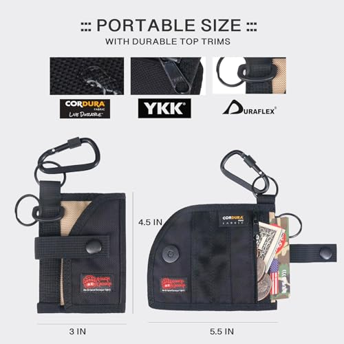 ROUGH ENOUGH Coin Holder for Car – Tactical Cordura with Zipper Coin Pocket, Neck Lanyard Carabiner – Slim Card Holder for Men, Travel4
