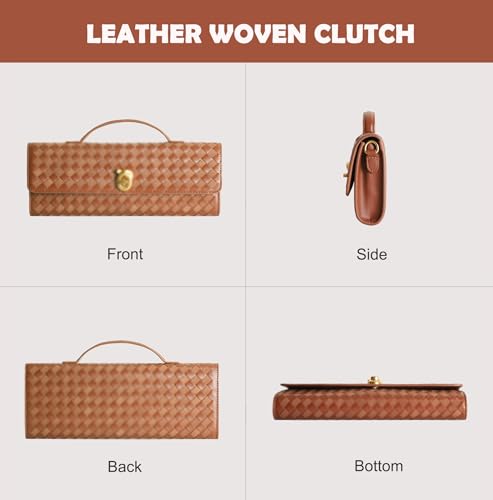 Image of Woven Clutch Purses for Women, Leather Evening Clutch, Handmade Woven Shoulder Bag Crossbody Bag