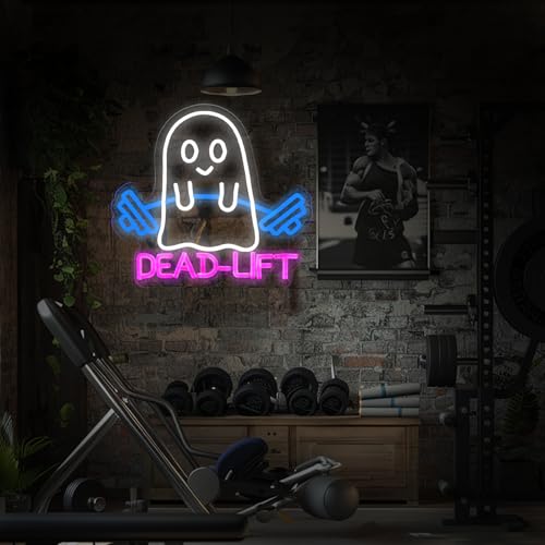 Image of Ghost Dead Lift Neon Sign,Funny GYM Room Wall Sign,Home Gym Wall Decor,Ghost Light,Dumbbell Neon Sign,Funny Weightlifting Gym Neon Led Light, 14 inchx13 inch