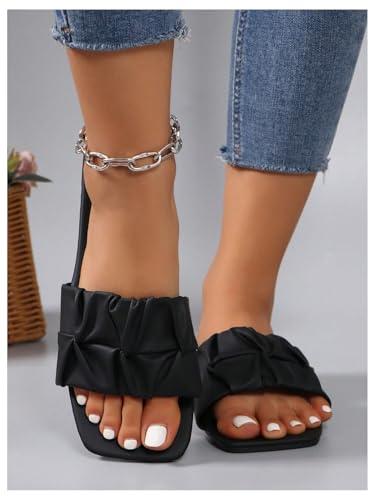 Image of GORGLITTER Women's Summer Cute Flat Sandals Dress Slide Sandals Square Toe Wedding Shoes Vacation Trendy Sandals 2026