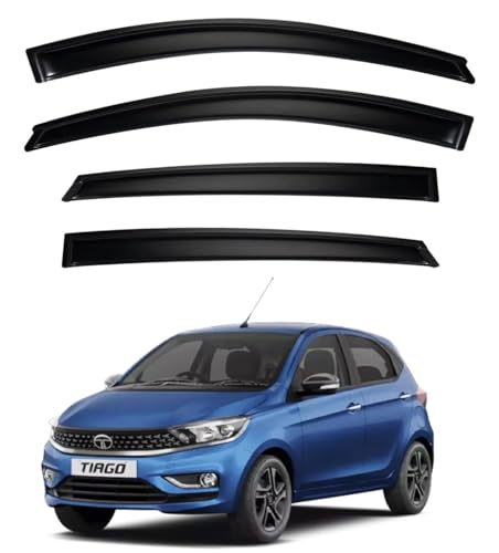 Image of Premium Smoke Car Door Visor Front+Rear Sun /Rain Guard Outside Mount Tape-On Window Visors Compatible with Tata Tiago EV (2025-2026)