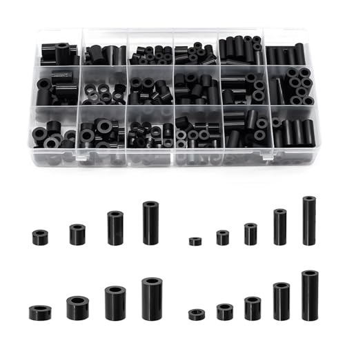 Image of Exqutoo 300Pcs ABS Round Spacers, ID 3mm, OD 7mm; 4mm, 8mm; 5mm, 9mm; 6mm, 11mm; Multiple Lengths, Non-Threaded Washers Suitable for M3 M4 M5 M6 Screws Hardware