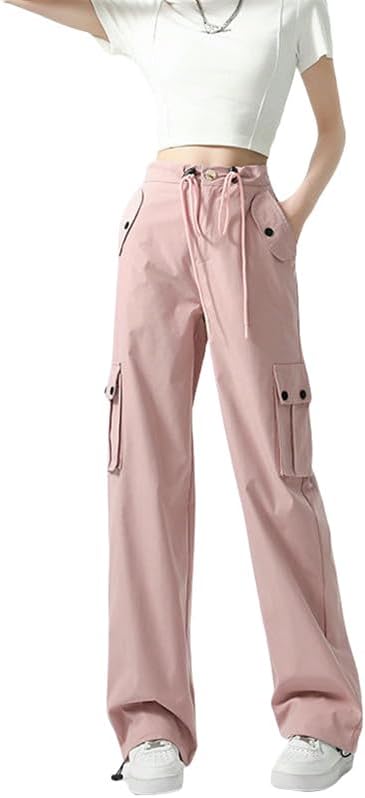 JYHBHMZG Women's American Style Summer High Waist Drapey Loose Straight Casual Wide Leg Sports Cargo Pants