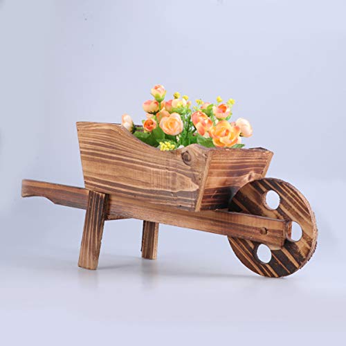 Yardwe Garden Plant Planter Wooden Wagon Planter Wheelbarrow Decoration for Indoor Outdoor - 45x19x20cm