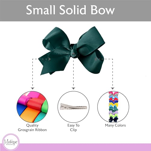 Image of Small Solid Bow for Girls - Set of 12 (Hunter Green)