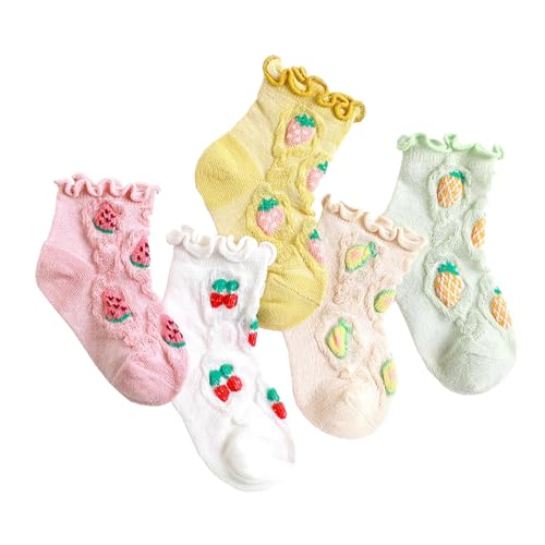 5 Pack Kid Girls Ruffle Mesh Socks Breathable Cute Toddler Princess Dress Socks Casual Lightweight Kids Ankle Socks