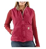 Carhartt Women's Sherpa Lined Sandstone Mock Neck Vest Zip Front WV001,Crab Apple,Large