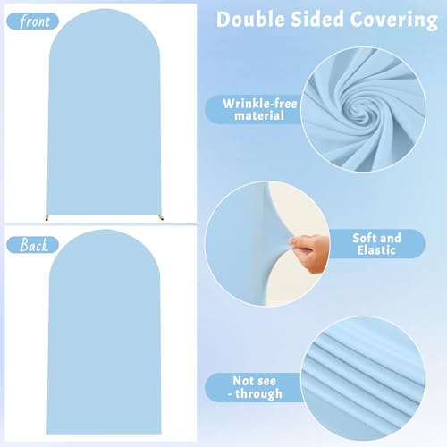 Image of Baby Blue Arch Cover, 6.6FT Polyester Fitted Wedding Arch Stand Covers Round Top Chiara Backdrop Cover for Birthday Party Ceremony Banquet Decoration