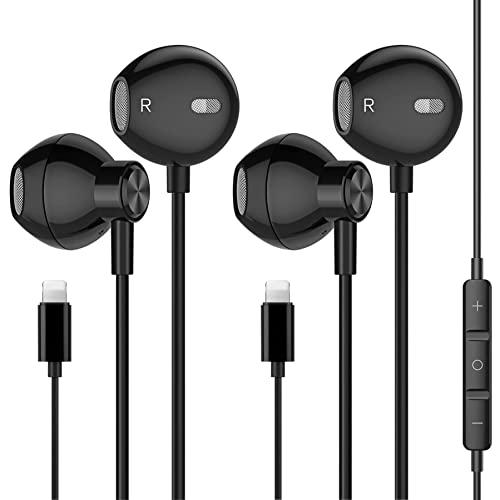 Wired Earbuds Earphones for iPhone Headphones, audifonos para iPhone Noise Cancelling Wired Headphones Compatible with iPhone 14 13 12 11 Xs Max, iPad with Microphone and Volume Control -2 Pack Black