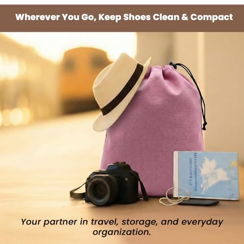 Image of LFH Cotton Rich Shoe Storage Bags with Drawstring, Dustproof Breathable Reusable Organizer, Perfect For Travel, Dorm, Hotel, College, Gym, Easy to Carry, Machine Washable 8 inchx17 inch (Pack of 2) - Pink