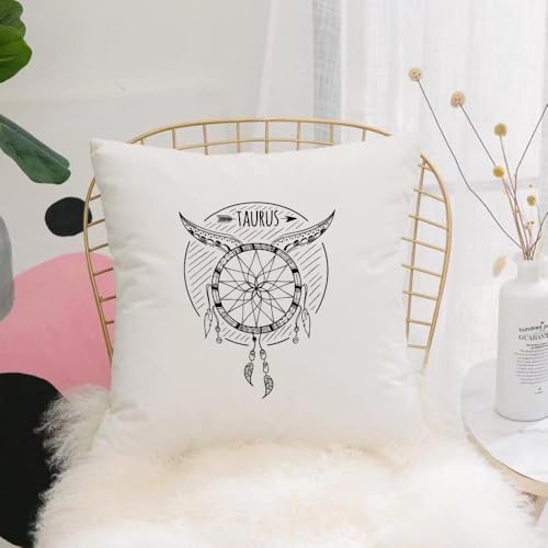 YFHJV Fundas de Almohada 40x40cm - Fundas de Cojines de Calidad con una Suavidad Incomparable - Ideal para Dormitorio - Símbolo de Tauro, Tauro esbozado con alas ornamentadas y Decoraciones.