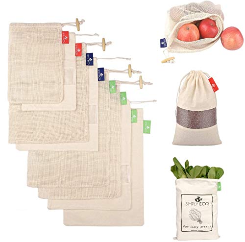 Simply eco 8 cotton reusable produce bags with drawstring. mesh b…