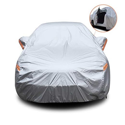 YIBEICO Funda para Coche Exterior Impermeable, Cubierta de Protección Automóvil con Raya Zip/Fluorescente (510X190X145cm)