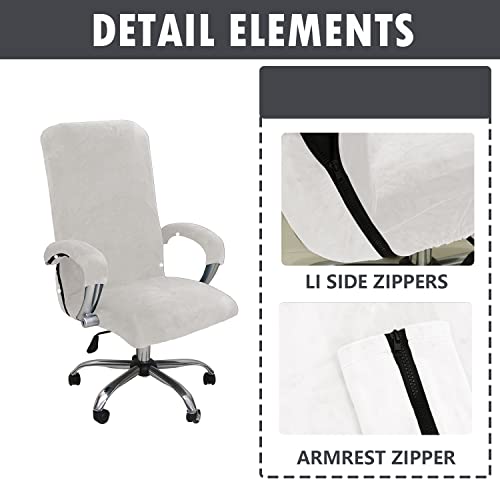 Bestenrose Velvet Office Chair Cover Stretch Computer Desk Armchair Cover Slipcover Replacement Washable Rotating Universal Chair Covers with Arm Cover (creamy white - Image 3