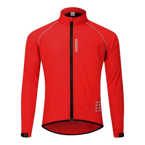 WOSAWE Men's Cycling Wind Jacket Reflective Ultralight Windbreaker Red L