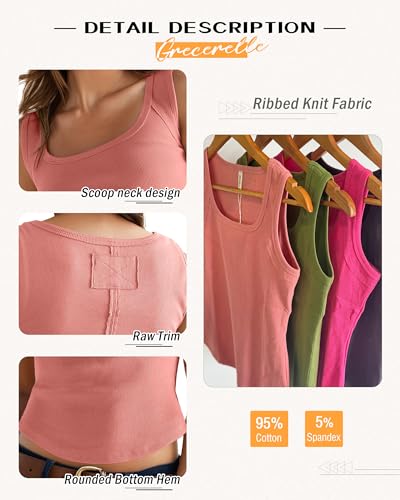 GRECERELLE Cotton Tank Tops for Women 2025 Ribbed Square Neck Sleeveless T Shirts Summer4