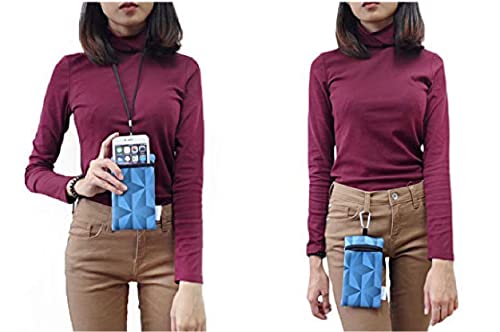 Image of Neoprene Neck Cell Phone Sleeve Bag Pouch w / Clip (Geometric Royal Blue)