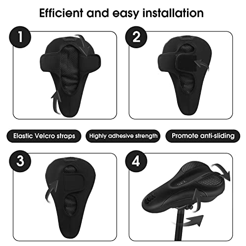 Image of Bike Seat Cushion - Gel Bike Seat Cover Padded for Men & Womens Comfort, Soft Bicycle Saddle Compatible with Exercise Bike, for Indoor and Outdoor Cycling(Black)