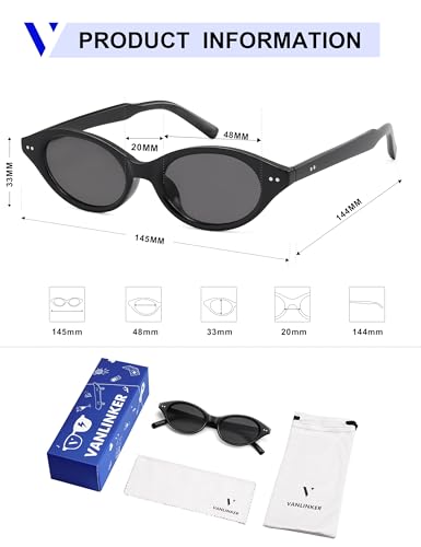 Image of VANLINKER Retro Oval Cat Eye Sunglasses for Women Men Small 90s Style Vintage Trendy Narrow Frame VL9844