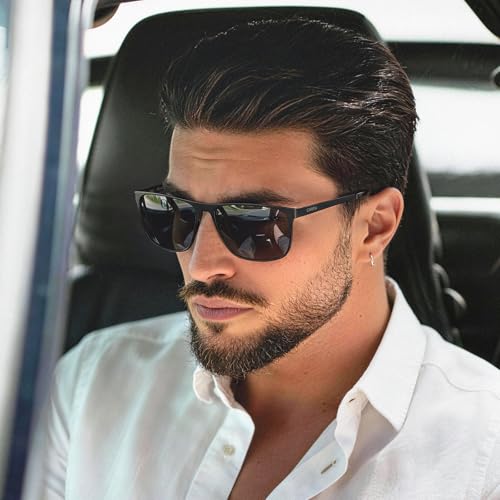 Image of CARFIA Spring Hinge Metal Polarized Sunglasses for Men UV Protection Lightweight Square Sun Glasses for Driving Fishing Golf