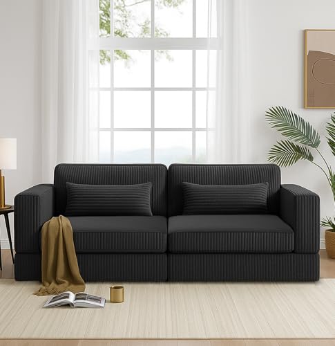 Recopilación de Sofás del mes. 44 Owii Sofá Cama de 2 Plazas para Salón, Sofá Modular Convertible con Espuma Viscoelástica, Mueble de Ahorro de Espacio, 180×180×80 cm (Negro)