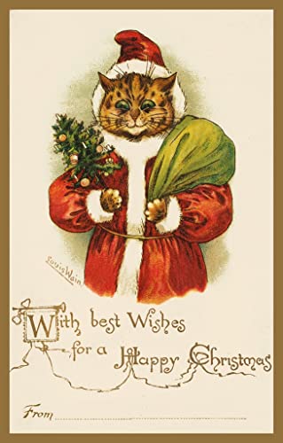 Tableau Chat de Noël Louis Wain grande impression dart déco murale rétro 60x90cm