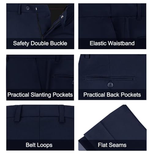 Lynerun Mens Slim Fit 2 Piece Suit Two Button Notched Lapel Solid Suit Jacket Pants Set Tuxedo for Prom, Navy, 4XL